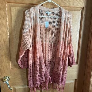 Maurices Pink and Brown Open Knit Cardigan